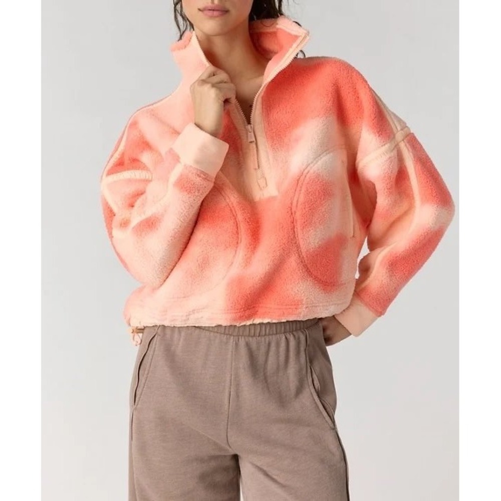 Free People FP Movement Mountain High Fleece Pullover Tie Dye Coral Peach XS